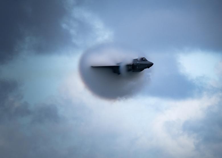 F-35 Lightning II pilot U.S. Air Force Captain Kristin "BEO" Wolfe performs the "high-speed pass" maneuver at approximately .95 mach, which is just below the speed of sound, at the 2020 Fort Lauderdale Air Show in Fort Lauderdale, Florida, November 22. U.S. Air Force/Capt. Kip Sumner/Handout via REUTERS